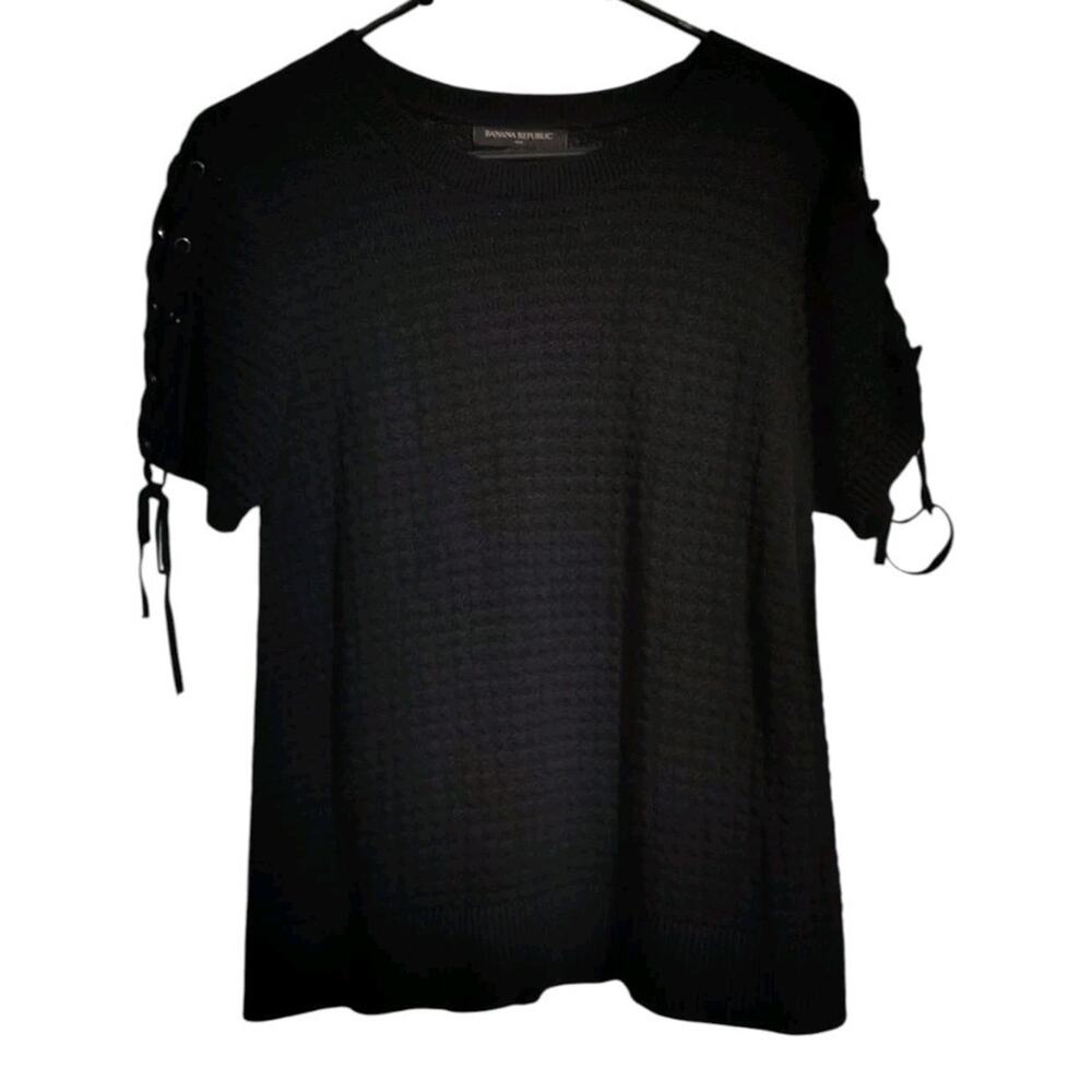 Banana Republic Sweater Size Medium M Black Short Ties Sleeves Casual Thin Work